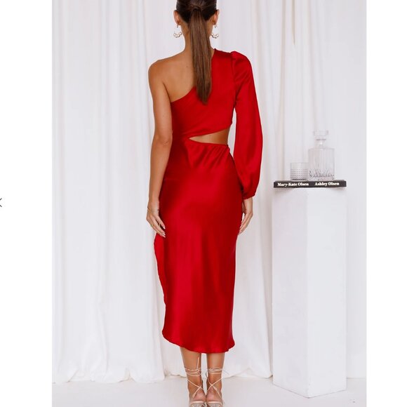 NWT Hello Molly Secret To Tell Satin Midi Dress Red Valentine Cutout Women's 2 - Picture 3 of 16